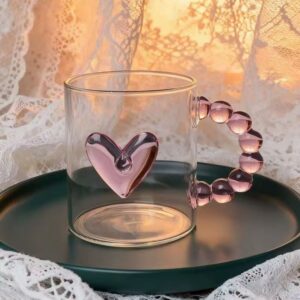 لیوان پیرکس قلبی دسته‌ مروارید